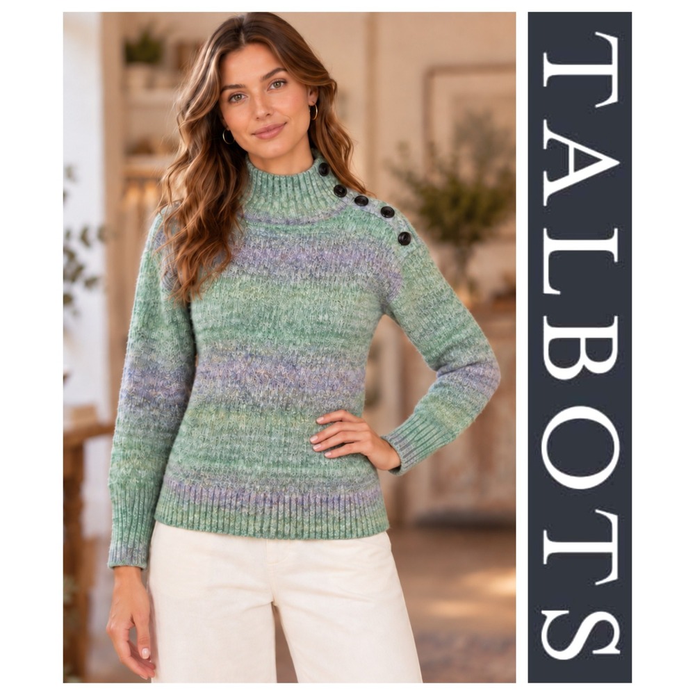 Talbots Green Lavender Ombré Button Shoulder Long Sleeve Sweater Size Petite S